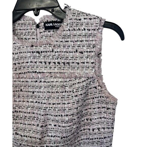 Karl Lagerfeld | Paris wool blend light Pink Tweed Sheath Dress 4 Small - Picture 4 of 9
